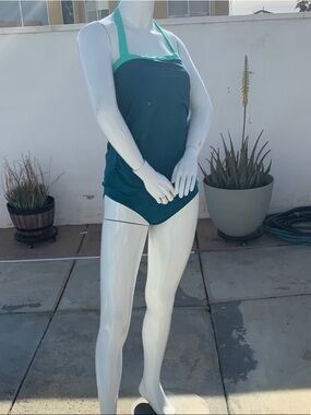 Women's Halter Tankini Bikini in Teal with Mint Trim